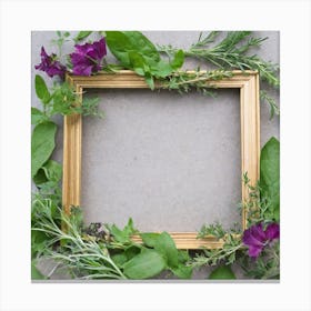 Frame With Flowers And Herbs 3 Canvas Print