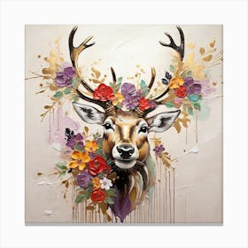 Deer Head With Flowers Canvas Print