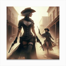 Two Women In Cowboy Hats Canvas Print