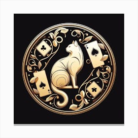 Gold Cat With Playing Cards Canvas Print