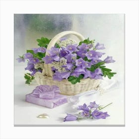 Purple Flowers In A Basket Canvas Print