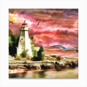 Lighthouse At Sunset 1 Canvas Print