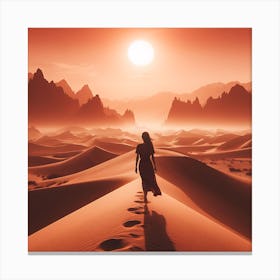 Woman Walking In The Desert Canvas Print