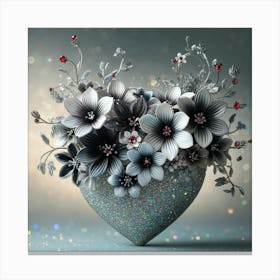 Heart Vase With Flowers Canvas Print