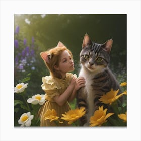 Cat And A Girl Canvas Print