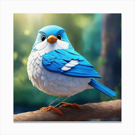 Cartoon 3d Bird Blue And White Canvas Print