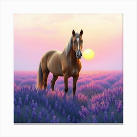 Horse In Lavender Field At Sunset 4 Canvas Print