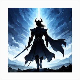 Swordsman, A Silhouette Of A Warrior Standing Tall On A Battlefield With A Serene Background Signifying Inner Canvas Print