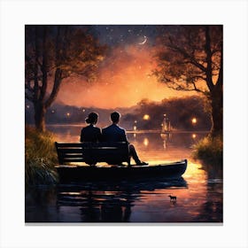 Couple On A Boat At Night Canvas Print