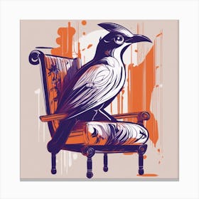 Drew Illustration Of Bird On Chair In Bright Colors, Vector Ilustracije, In The Style Of Dark Navy A (2) Canvas Print