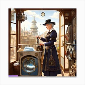 An elderly woman washing clothes Canvas Print