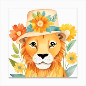 Floral Baby Lion Nursery Painting (11) Canvas Print