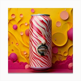 Firefly Can, Soft, Drink, Cover, Design, Face, Paper, Folding, Art, Pink, Yellow, Gas, Bubbles, Stri (10) Canvas Print