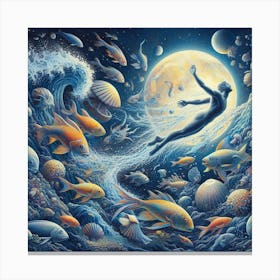 Swimming Mermaid In The Sea Canvas Print