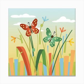 Colorful Butterflies In The Grass Canvas Print