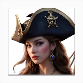 Beautiful Woman In A Pirate Hat Canvas Print
