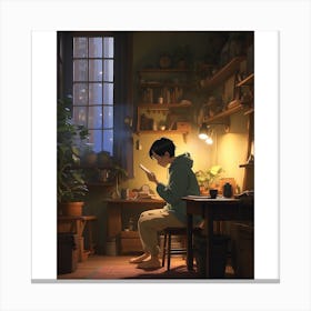 Boy Reading A Book Canvas Print