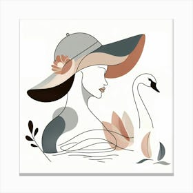 Beauty with hat and a Swan - Minimal Illustration Canvas Print