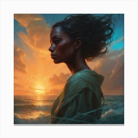 Woman In The Ocean Canvas Print