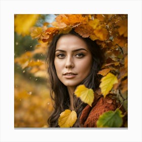 Beautiful Woman In Autumn Leaves 2 Canvas Print