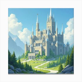 Elven City With Crystal Spires, Watercolor 1 Canvas Print