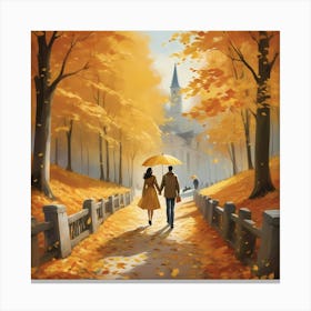 Couple Walking In Autumn Canvas Print