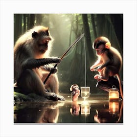 Monkeys Playing In The Water Canvas Print