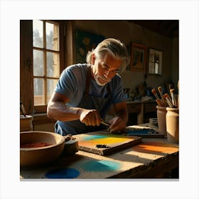 Artist Working In His Studio Canvas Print