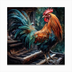 Rooster On Piano Canvas Print