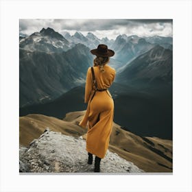 Woman Standing On Top Of A Mountain Canvas Print