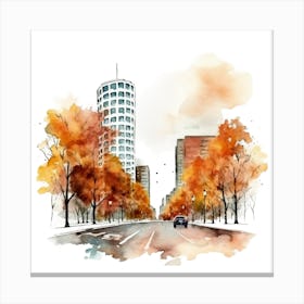 Watercolor Autumn Cityscape Canvas Print