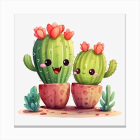 Cute Cactus Couple 2 Canvas Print
