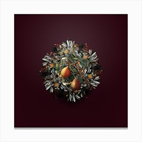 Vintage Wild European Pear Fruit Wreath on Wine Red n.0261 Canvas Print