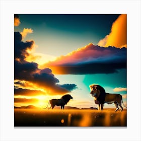 Lion And The Bison Canvas Print