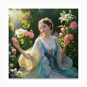 Garden Serenity Émile Vernon S Watercolor Portrait Of Blooming Roses And Lilies (2) Canvas Print