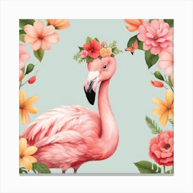 Floral Baby Flamingo Nursery Illustration (29) Canvas Print