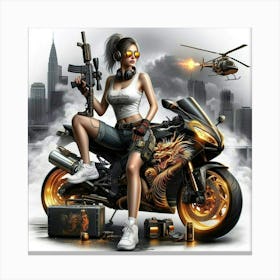 Girl On A Motorcycle Canvas Print
