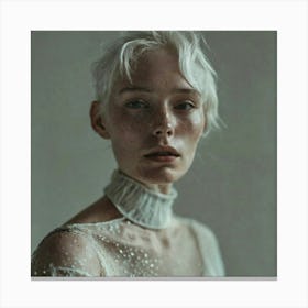 A Beautiful Woman With White Hair And Light Freckl (2) Canvas Print