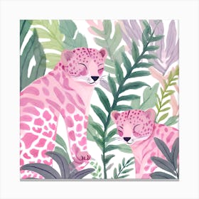 Pink Leopards with Cub in Jungle Canvas Print
