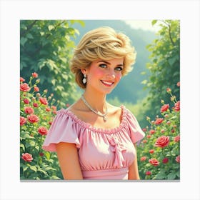 Soft Watercolor Image Of Princess Diana In A Lush Garden 1 Canvas Print