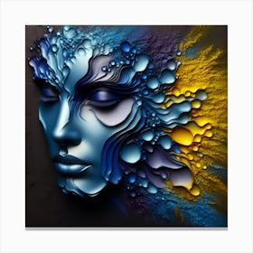 Portrait Of An Abstract Woman's Face - An Embossed Artwork In Shades Of Blue, And Yellow Metal Work On Charcoal Background. Canvas Print