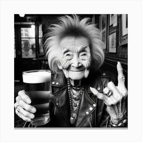 Old Lady Rocking A Beer Canvas Print