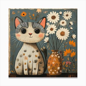 Cat With Flowers 23 Canvas Print