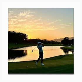 Golfer Mid Swing At Sunset Silhouette Against The Fading Light On A Serene Golf Course Shadows Elo 2 1 Toile