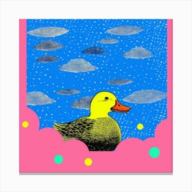 Duckling In The Cloud Linocut Pattern Canvas Print