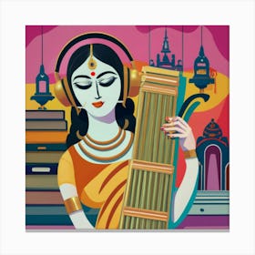 Indian Woman Playing A Sitar Canvas Print