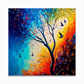 Serenity in Nature: Forest Landscape with Birds and Butterflies Canvas Print