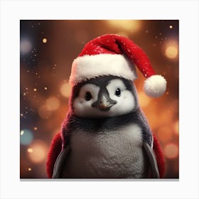 Penguin In Santa Hat Canvas Print