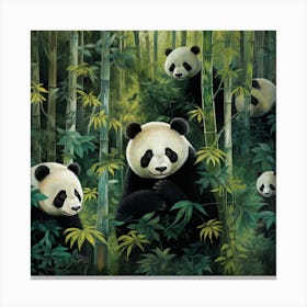 Panda Bears In The Bamboo Forest Canvas Print