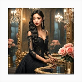 Beautiful Asian Woman In A Black Dress Canvas Print